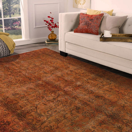 handmade Modern Vintage Rust Brown Hand Knotted RECTANGLE 100% WOOL area rug 8' x 11'