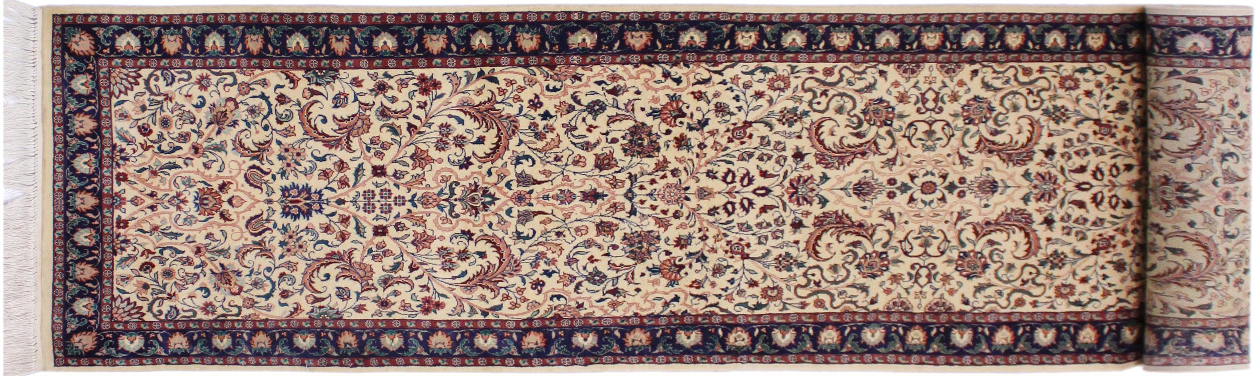 handmade Traditional Kashan Beige Blue Hand Knotted RUNNER 100% WOOL area rug 3' x 12'