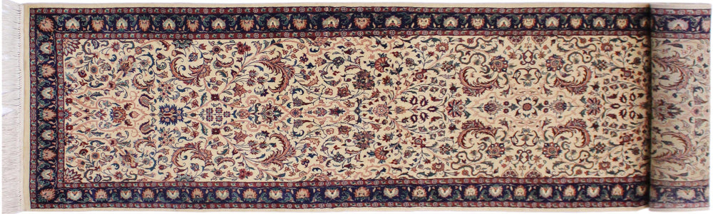 handmade Traditional Kashan Beige Blue Hand Knotted RUNNER 100% WOOL area rug 3' x 12'