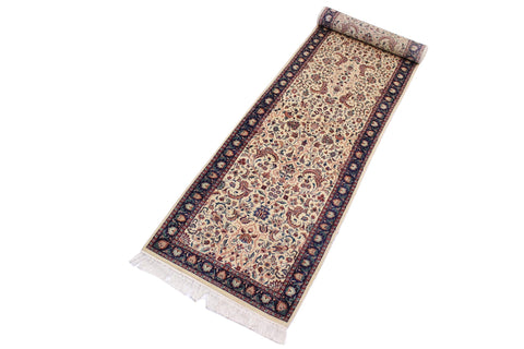 handmade Traditional Kashan Beige Blue Hand Knotted RUNNER 100% WOOL area rug 3' x 12'