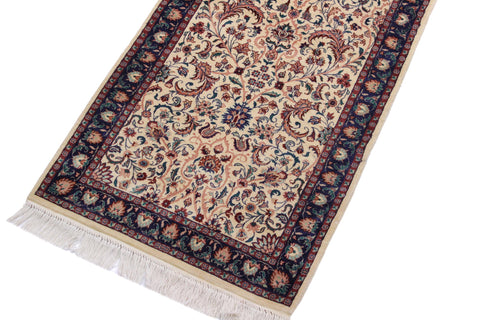 handmade Traditional Kashan Beige Blue Hand Knotted RUNNER 100% WOOL area rug 3' x 12'