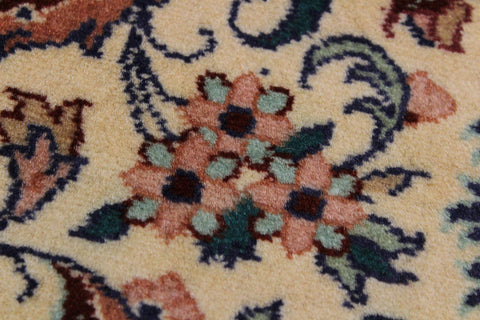 handmade Traditional Kashan Beige Blue Hand Knotted RUNNER 100% WOOL area rug 3' x 12'