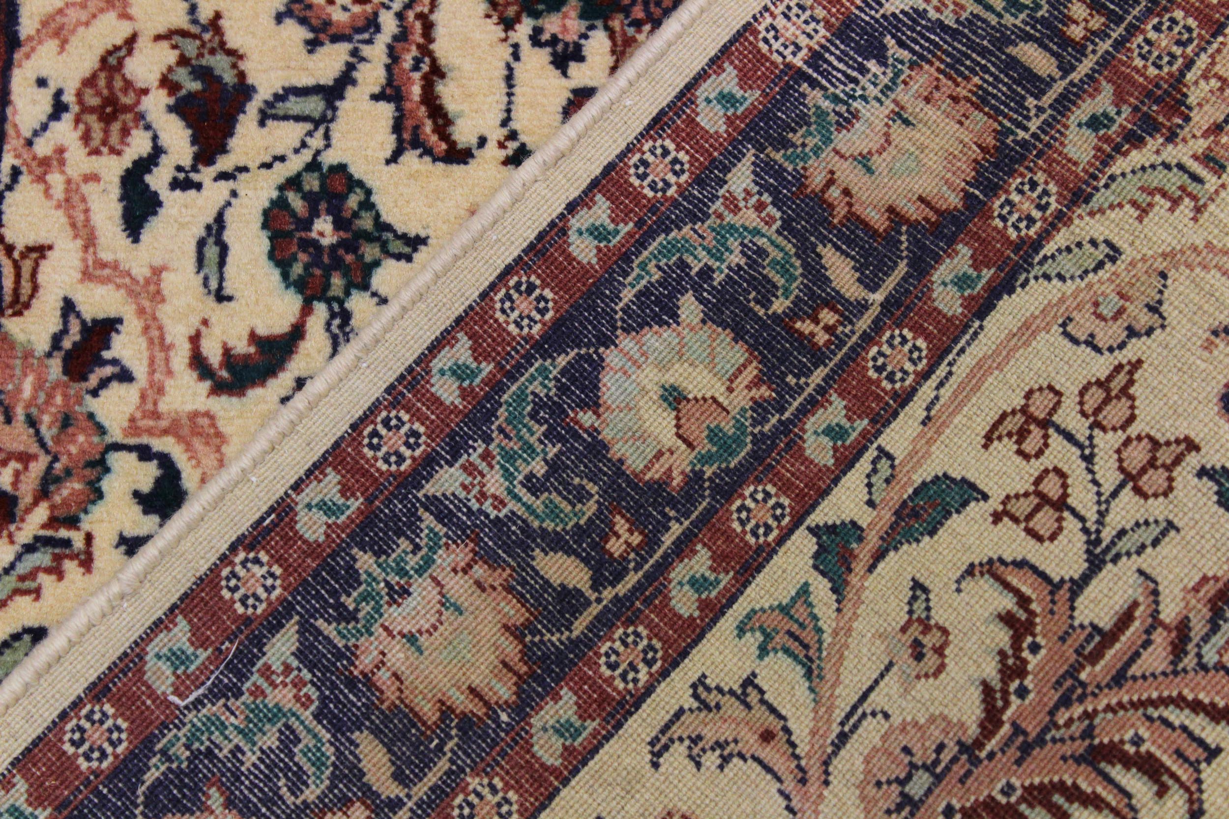 handmade Traditional Kashan Beige Blue Hand Knotted RUNNER 100% WOOL area rug 3' x 12'