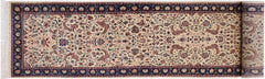 handmade Traditional Kashan Beige Blue Hand Knotted RUNNER 100% WOOL area rug 3' x 12'