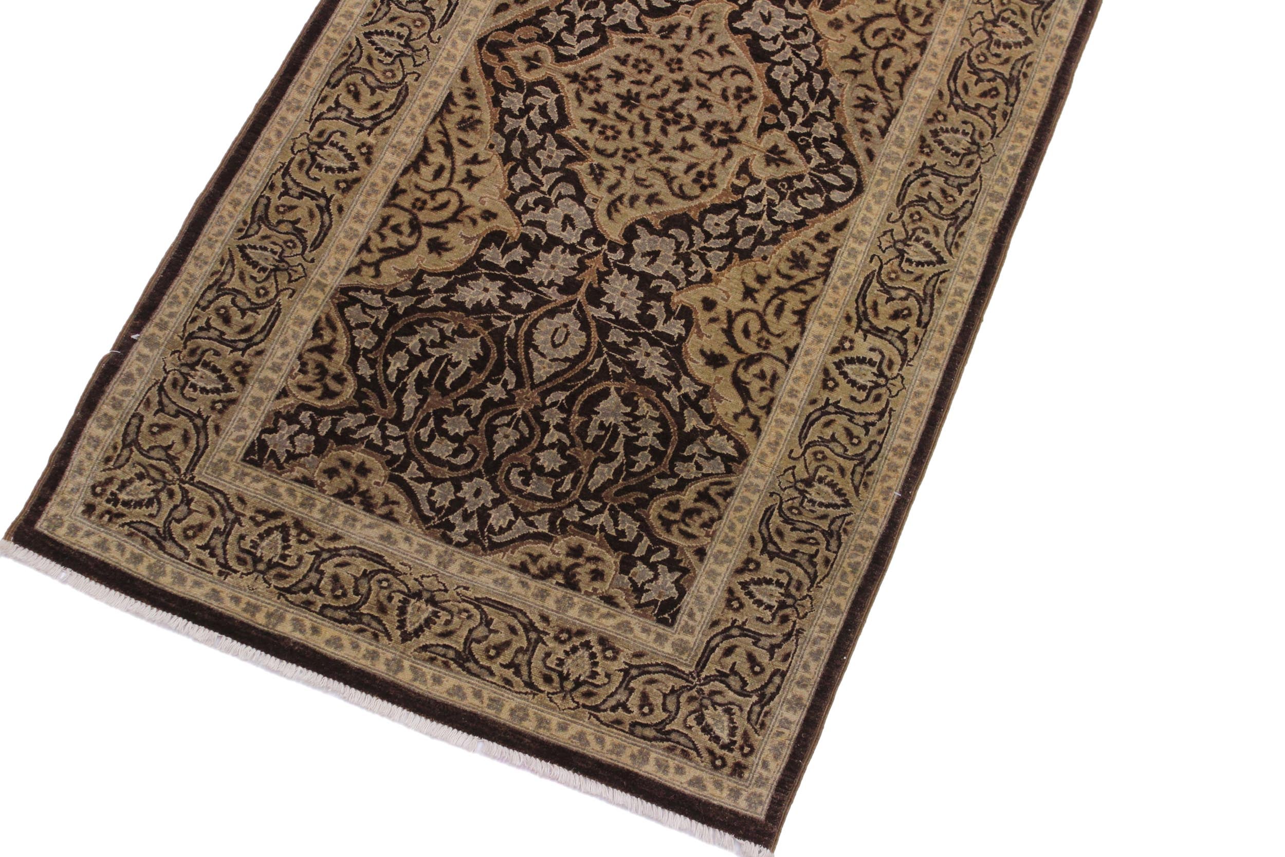 handmade Transitional Veg Dye Brown Gray Hand Knotted RUNNER 100% WOOL area rug 3' x 11'