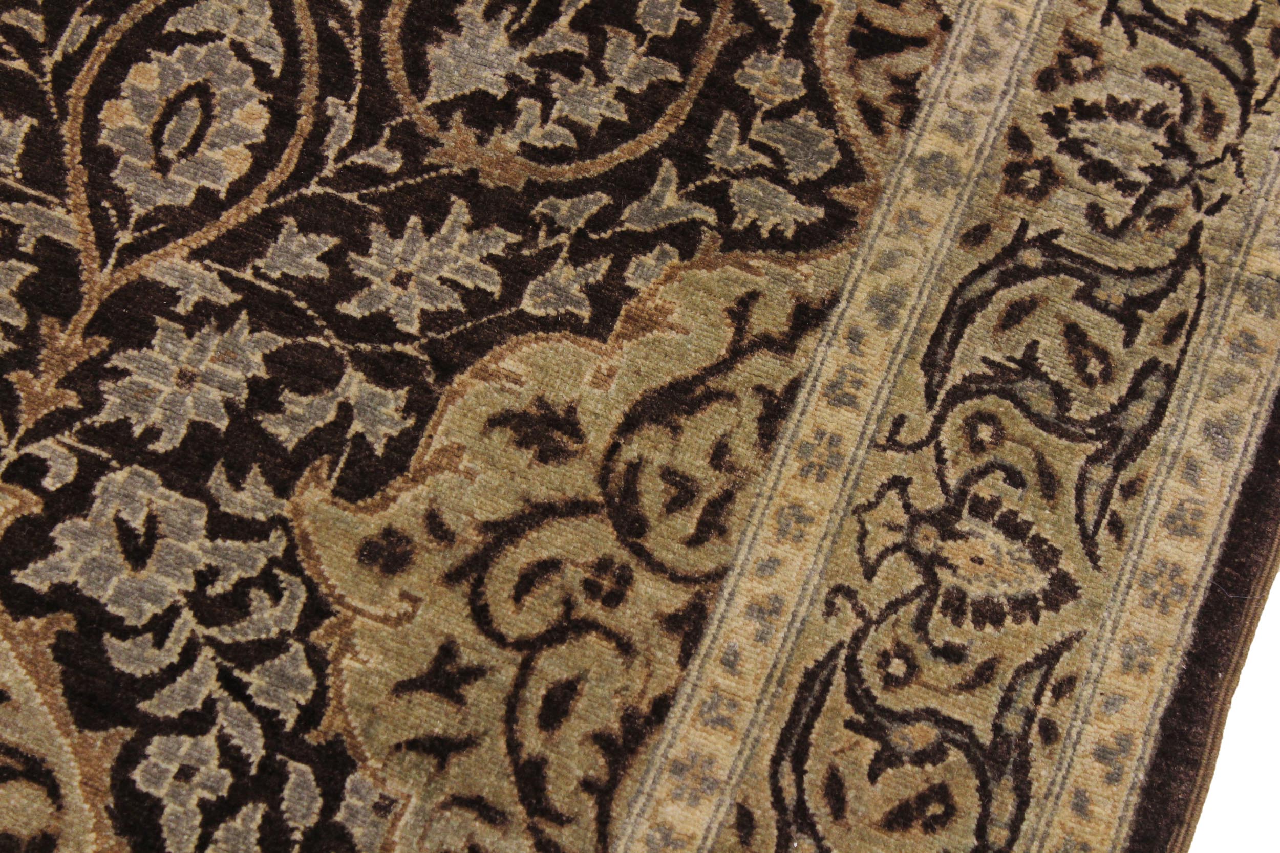 handmade Transitional Veg Dye Brown Gray Hand Knotted RUNNER 100% WOOL area rug 3' x 11'