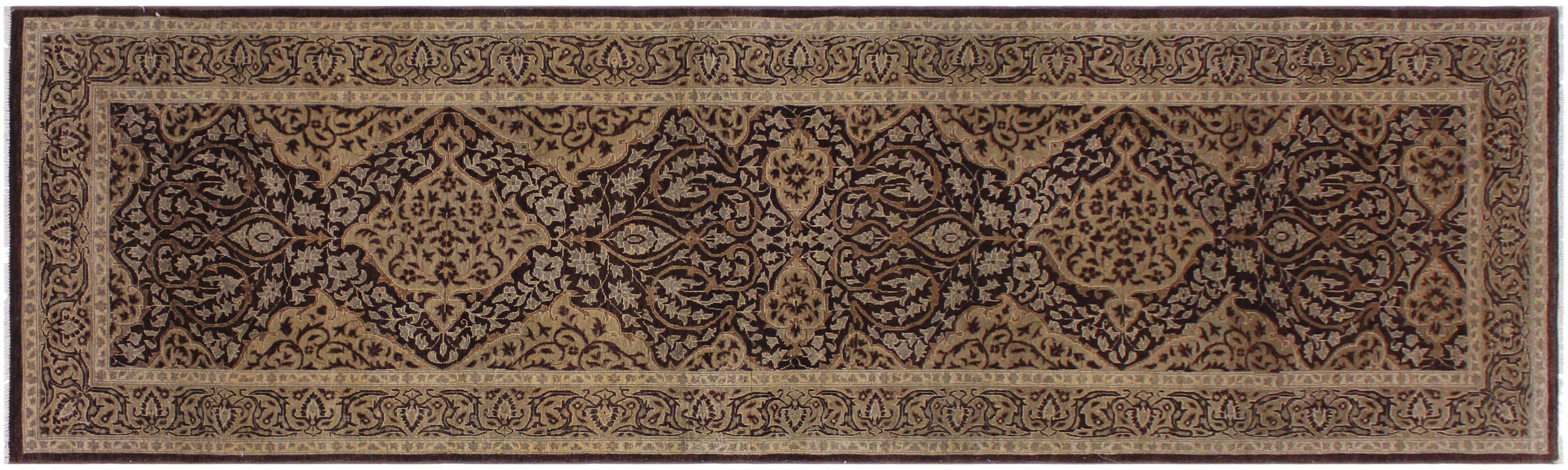 handmade Transitional Veg Dye Brown Gray Hand Knotted RUNNER 100% WOOL area rug 3' x 11'