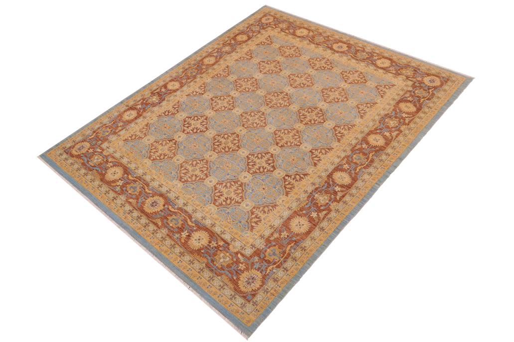handmade Transitional Kafkaz Lt. Blue Brown Hand Knotted RECTANGLE 100% WOOL area rug 9 x 12
