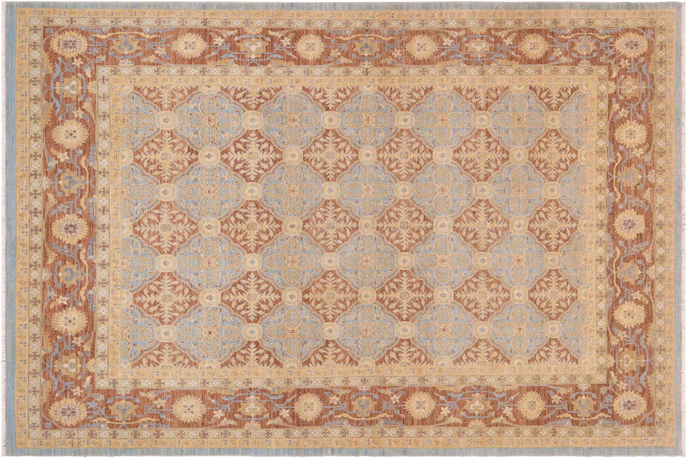 handmade Transitional Kafkaz Lt. Blue Brown Hand Knotted RECTANGLE 100% WOOL area rug 9' x 12'