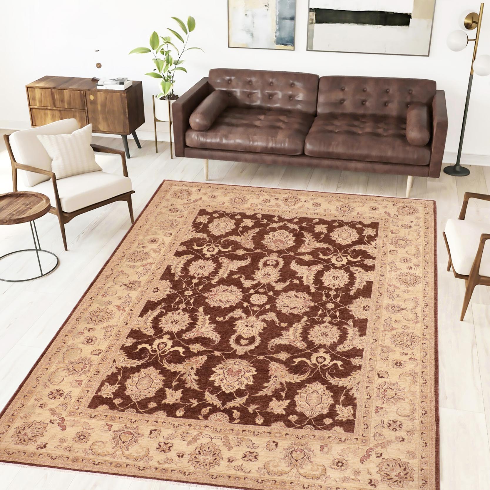 handmade Transitional Kafkaz Brown Beige Hand Knotted RECTANGLE 100% WOOL area rug 8' x 10'