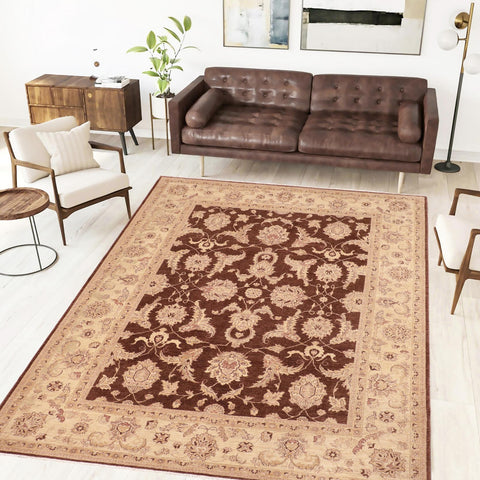 handmade Transitional Kafkaz Brown Beige Hand Knotted RECTANGLE 100% WOOL area rug 8' x 10'