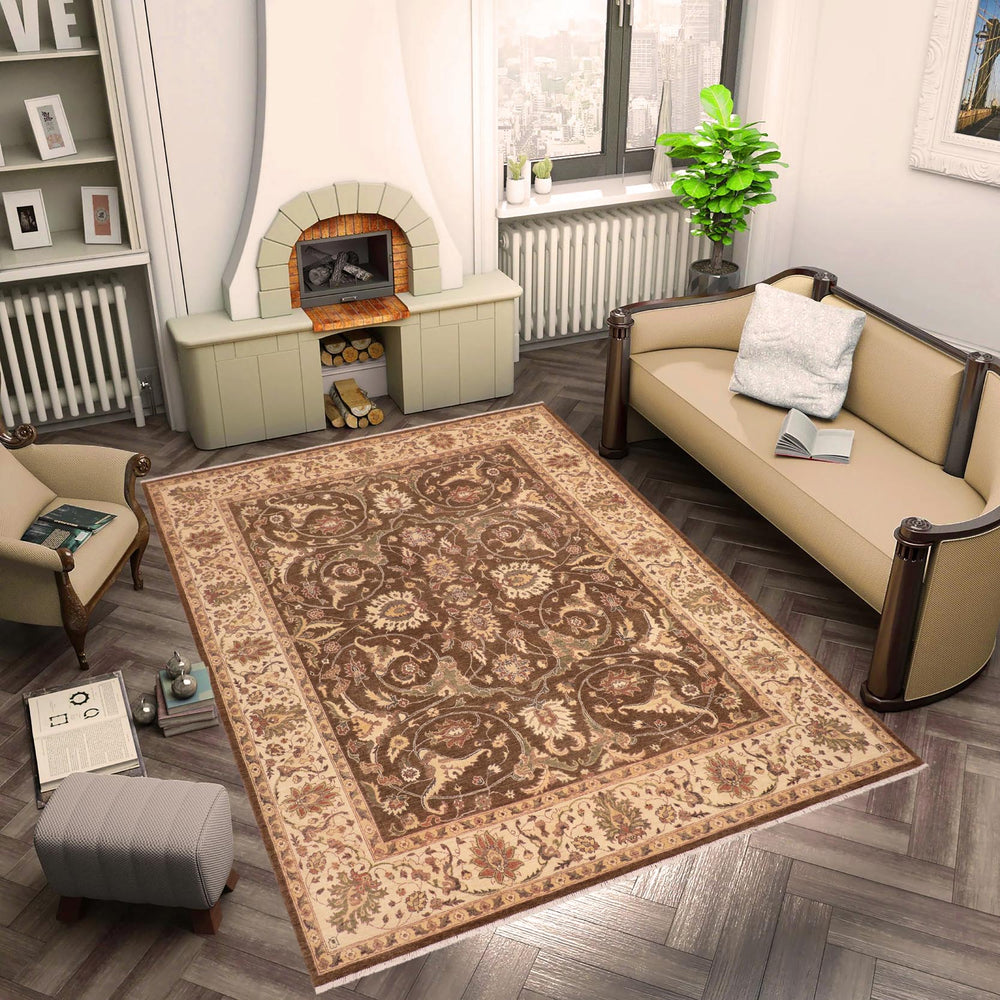 handmade Traditional Kafkaz Brown Beige Hand Knotted RECTANGLE 100% WOOL area rug 8x12