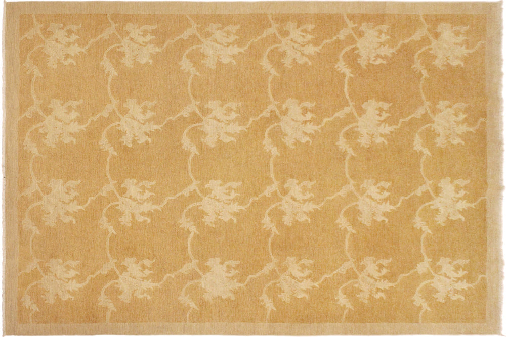handmade Modern Kafkaz Dull Orange Tan Hand Knotted RECTANGLE 100% WOOL area rug 9' x 12'