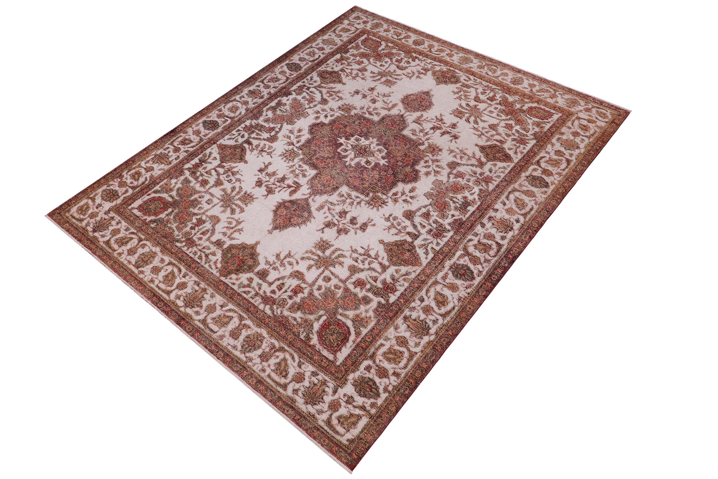 handmade Vintage Vintage Beige Red Hand Knotted RECTANGLE 100% WOOL area rug 8' x 10'