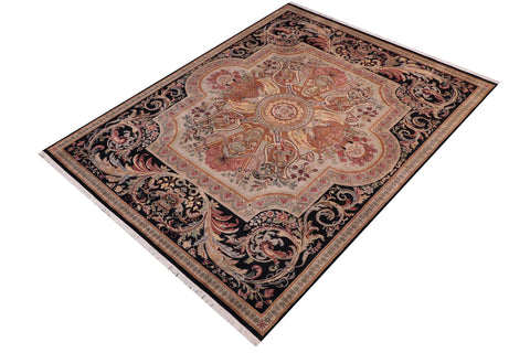 handmade Traditional Firdous Lt. Gray Black Hand Knotted RECTANGLE 100% WOOL area rug 10x14