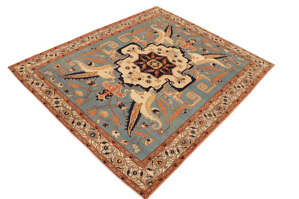 handmade Traditional Veg Dye Blue Beige Hand Knotted RECTANGLE 100% WOOL area rug 9 x 12