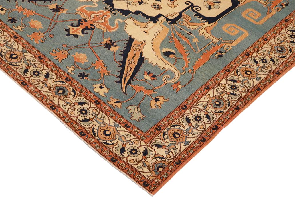 handmade Traditional Veg Dye Blue Beige Hand Knotted RECTANGLE 100% WOOL area rug 9 x 12