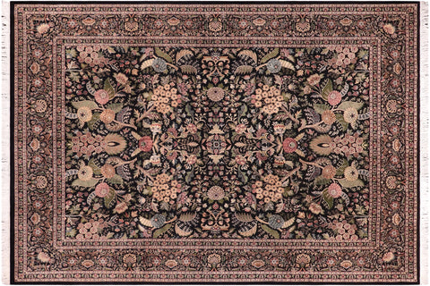 handmade Traditional Nagi Black Black Hand Knotted RECTANGLE 100% WOOL area rug 9x12