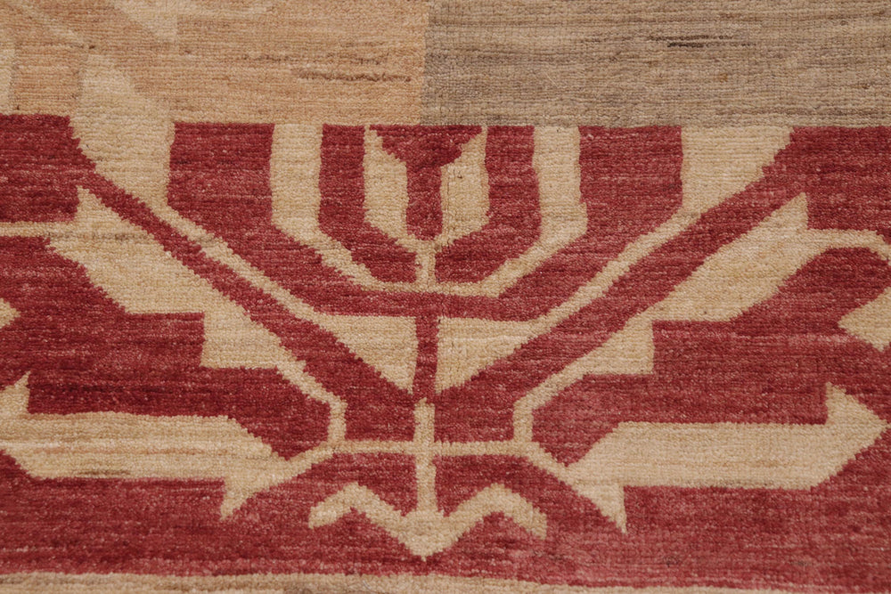 handmade Modern Kafkaz Tan Red Hand Knotted RECTANGLE 100% WOOL area rug 9' x 11'
