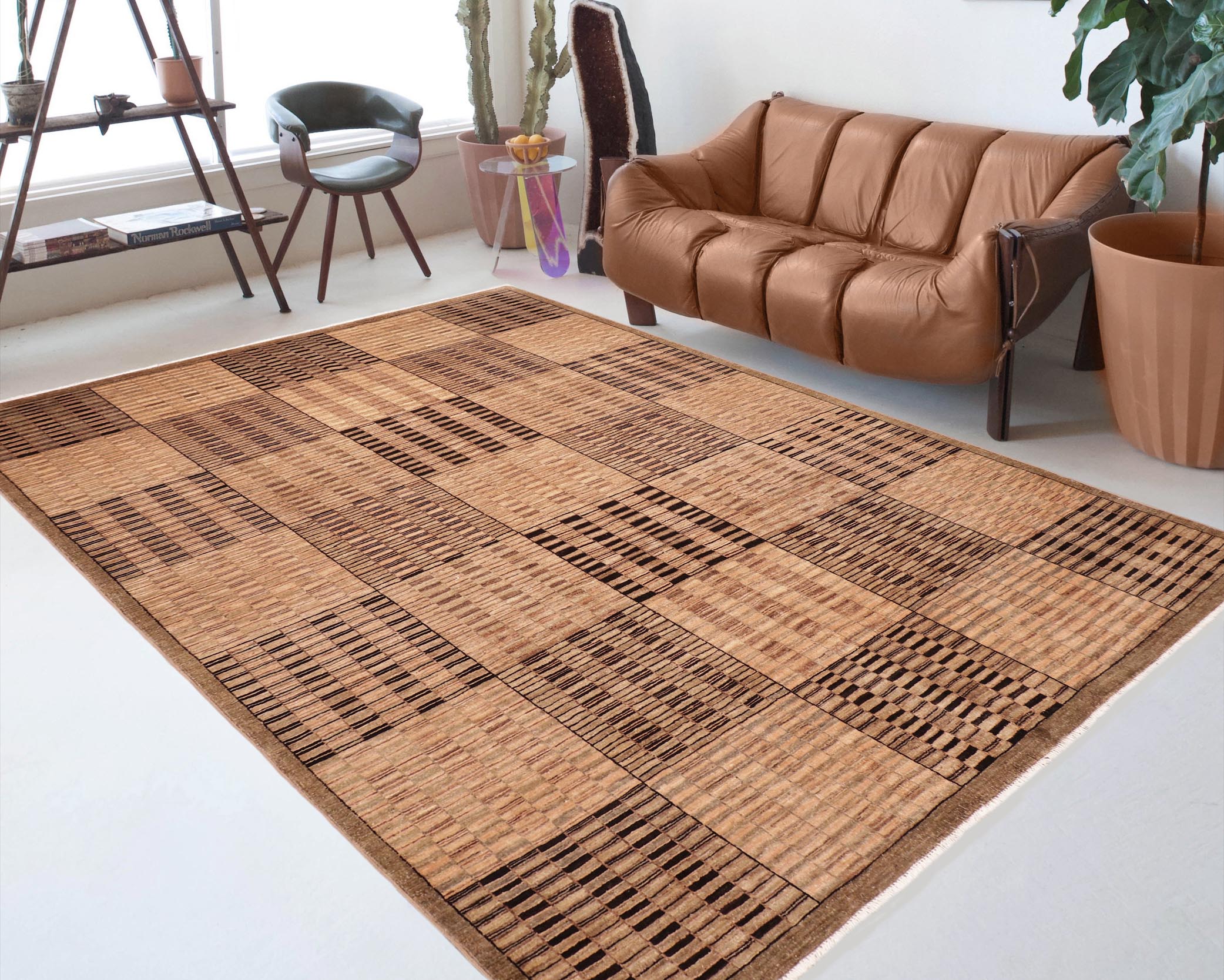 handmade Modern Gabbeh Tan Brown Hand Knotted RECTANGLE 100% WOOL area rug 8' x 10'