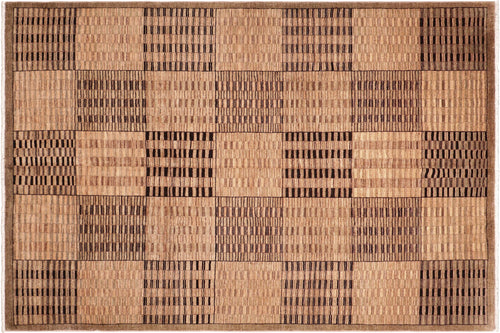 8x10 hand knotted modern Gabbeh wool rug in tan and brown - Bohemian Gabbeh Suzann