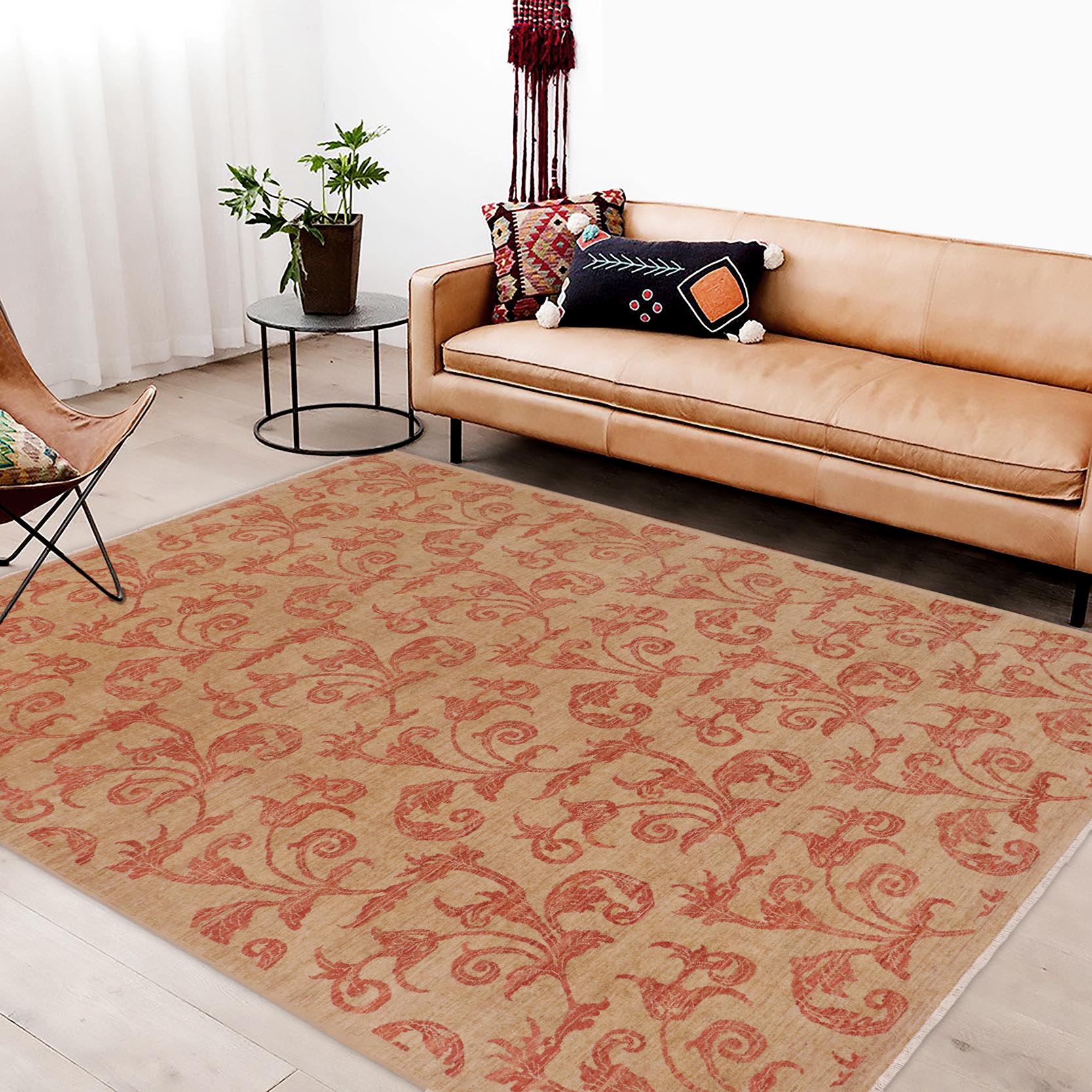 handmade Modern Kafkaz Tan Rust Hand Knotted RECTANGLE 100% WOOL area rug 9' x 12'
