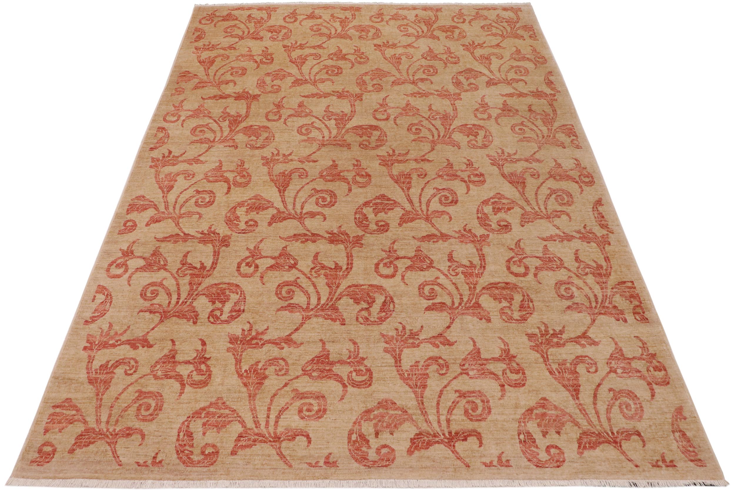 handmade Modern Kafkaz Tan Rust Hand Knotted RECTANGLE 100% WOOL area rug 9' x 12'