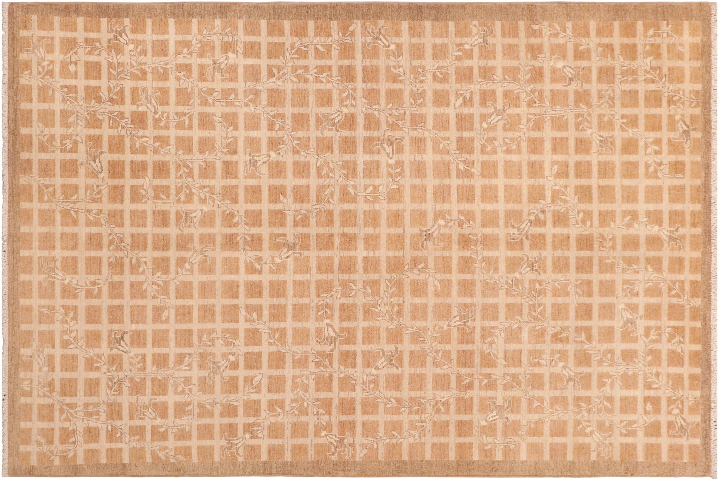 handmade Modern Kafkaz Rust Tan Hand Knotted RECTANGLE 100% WOOL area rug 6' x 9'
