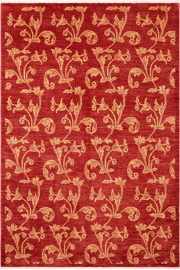 handmade Transitional Kafkaz Red Gold Hand Knotted RECTANGLE 100% WOOL area rug 6 x 9