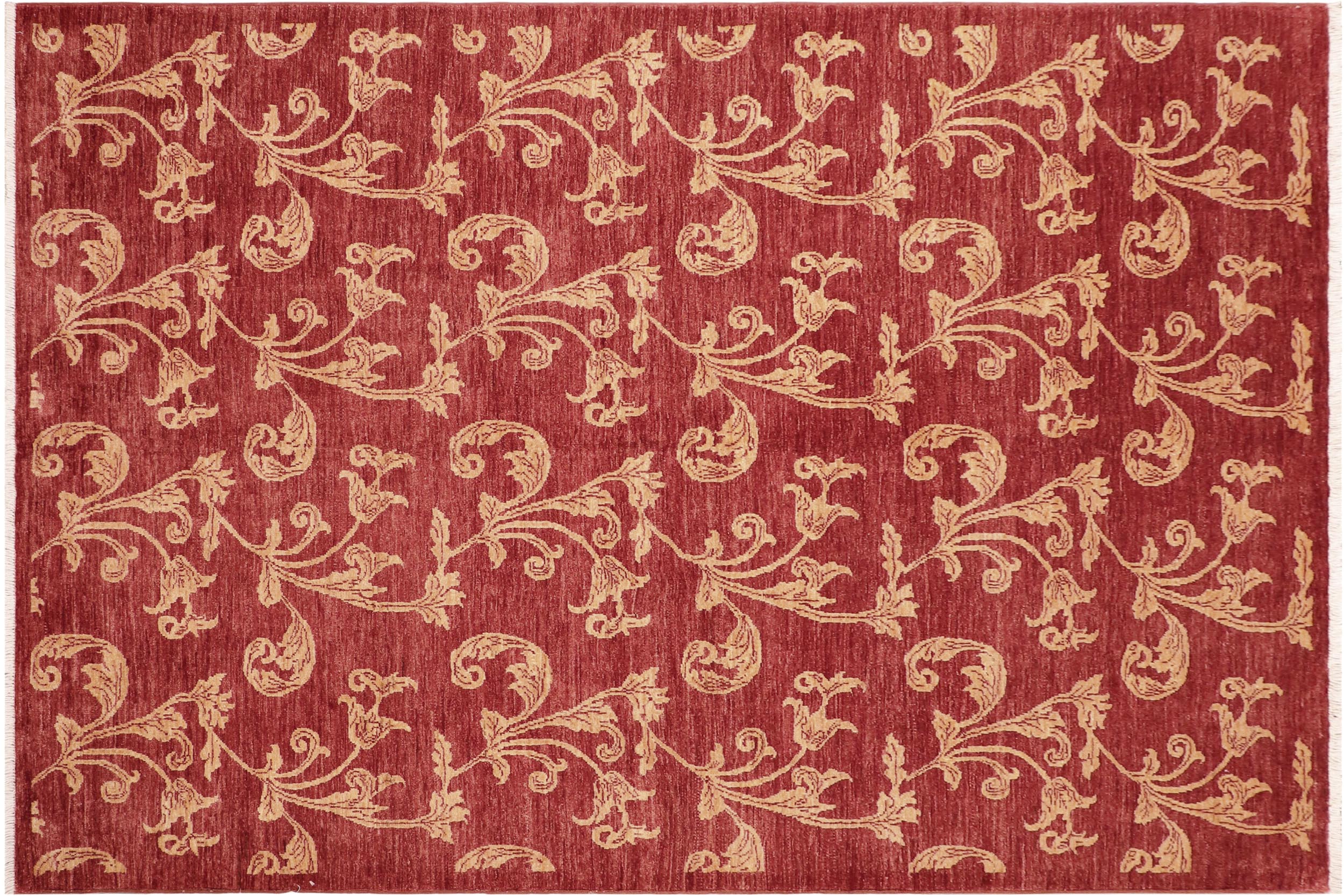 handmade Modern Kafkaz Red Gold Hand Knotted RECTANGLE 100% WOOL area rug 6' x 9'