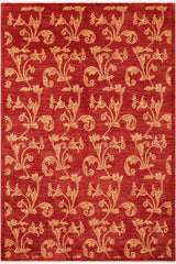 handmade Transitional Kafkaz Red Gold Hand Knotted RECTANGLE 100% WOOL area rug 6 x 9