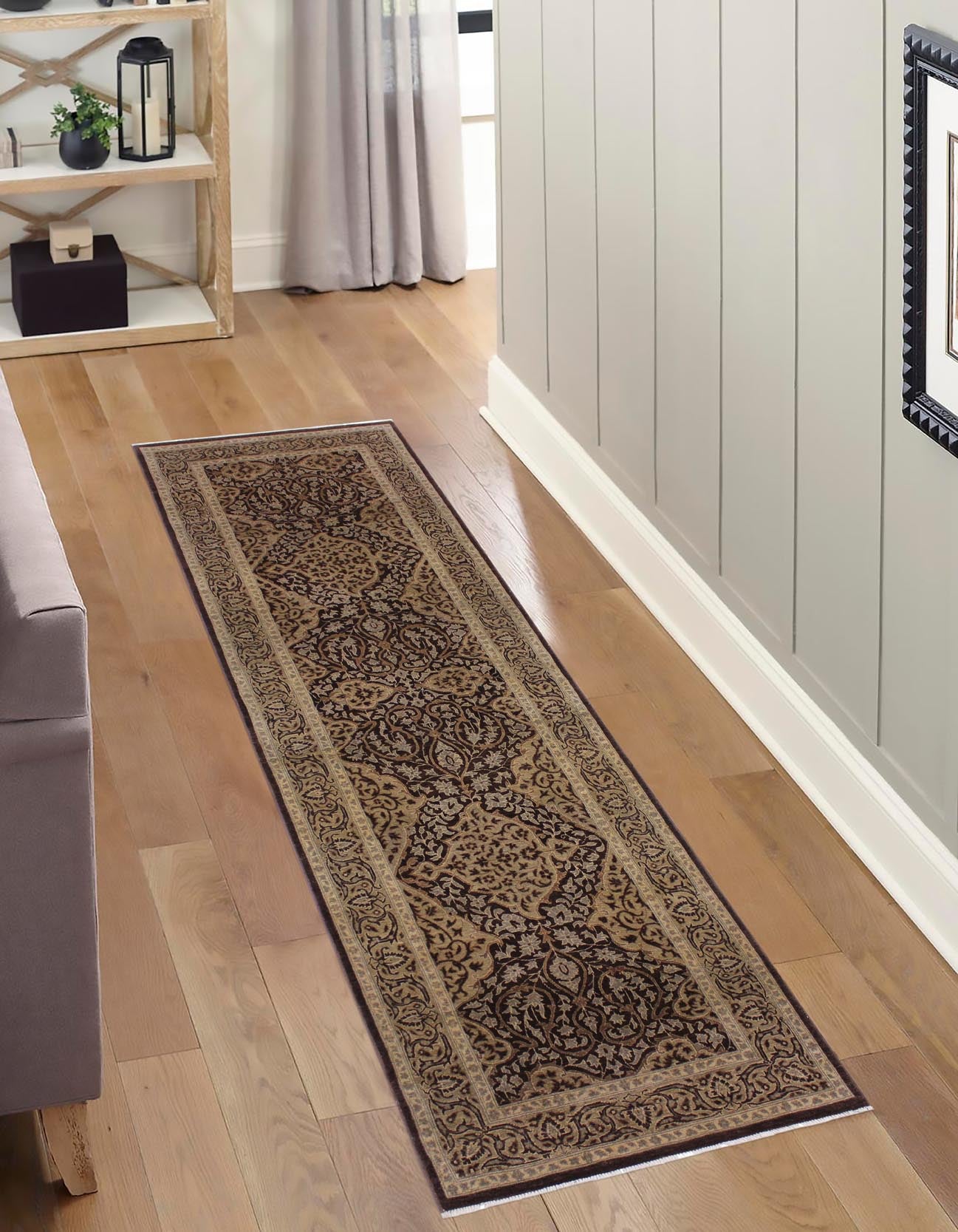 handmade Transitional Veg Dye Brown Tan Hand Knotted RUNNER 100% WOOL area rug 3' x 12'
