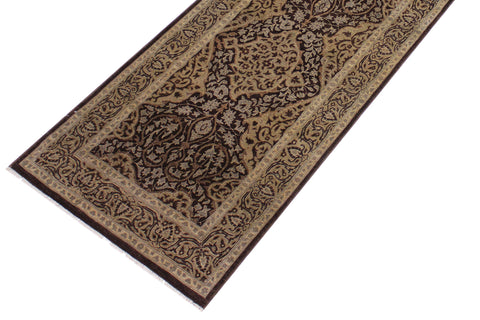 handmade Transitional Veg Dye Brown Tan Hand Knotted RUNNER 100% WOOL area rug 3' x 12'