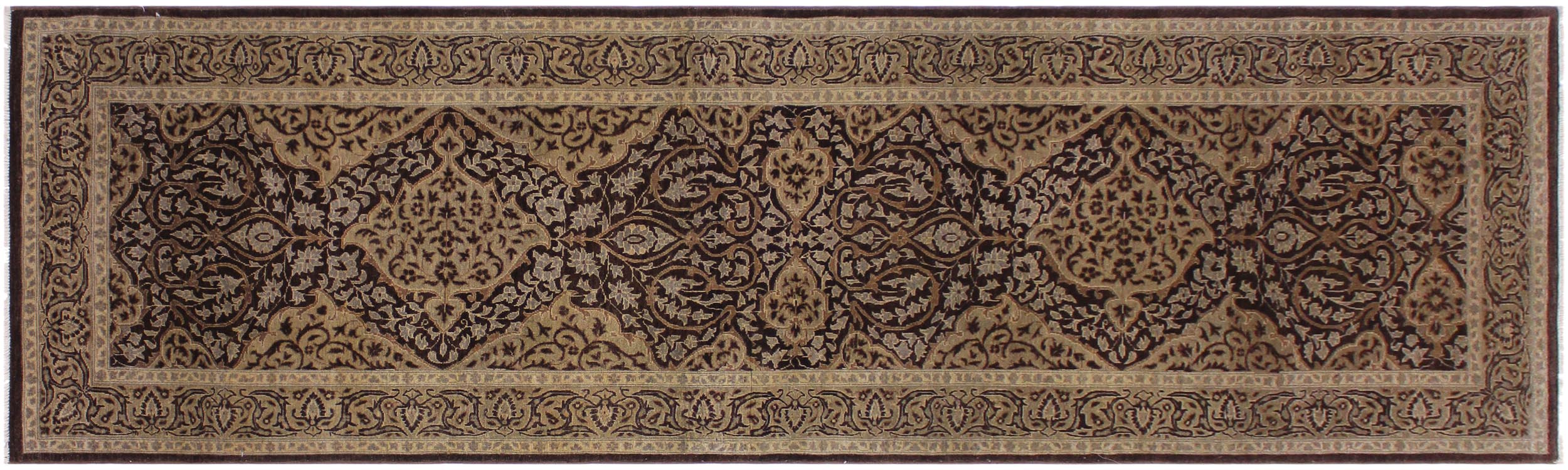 handmade Transitional Veg Dye Brown Tan Hand Knotted RUNNER 100% WOOL area rug 3' x 12'