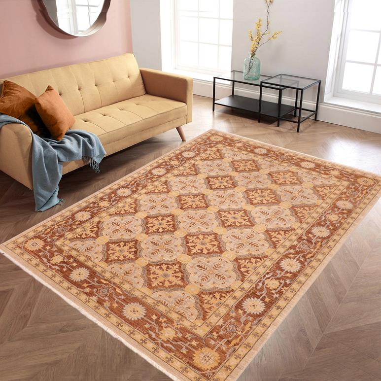 handmade Transitional Kafkaz Beige Brown Hand Knotted RECTANGLE 100% WOOL area rug 6 x 9