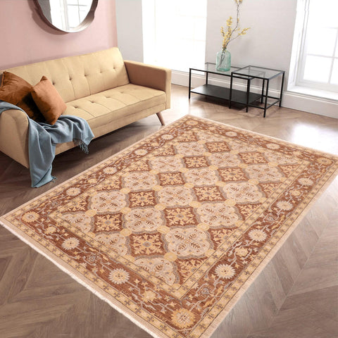 handmade Transitional Kafkaz Beige Brown Hand Knotted RECTANGLE 100% WOOL area rug 6' x 9'