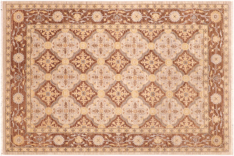 handmade Transitional Kafkaz Beige Brown Hand Knotted RECTANGLE 100% WOOL area rug 6' x 9'
