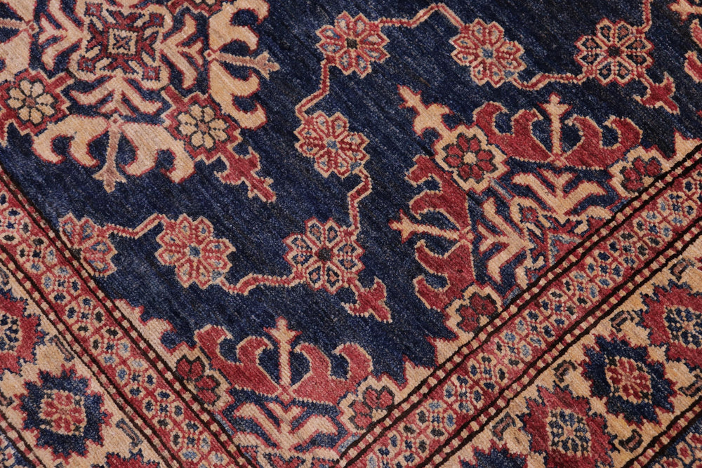 handmade Geometric Super Kazak Blue Tan Hand Knotted RECTANGLE 100% WOOL area rug 5' x 6'