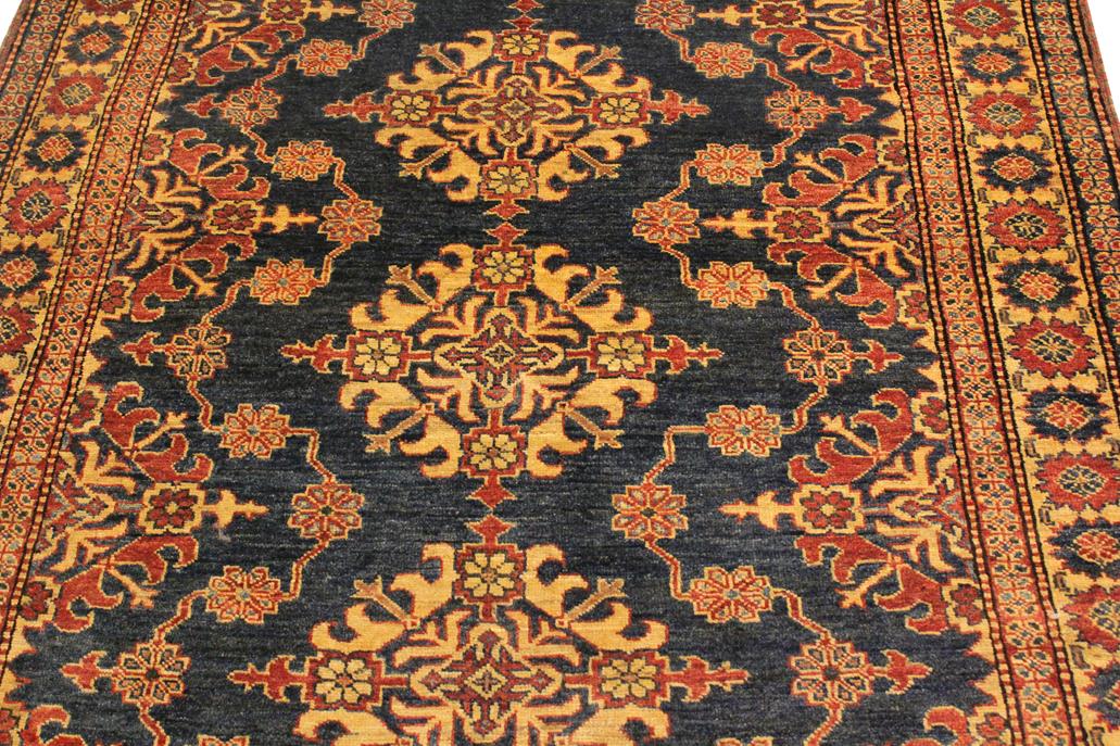 handmade Geometric Super Kazak Blue Tan Hand Knotted RECTANGLE 100% WOOL area rug 5 x 6