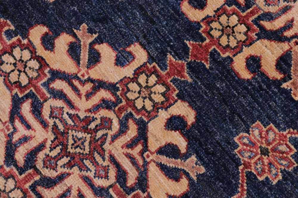 handmade Geometric Super Kazak Blue Tan Hand Knotted RECTANGLE 100% WOOL area rug 5' x 6'