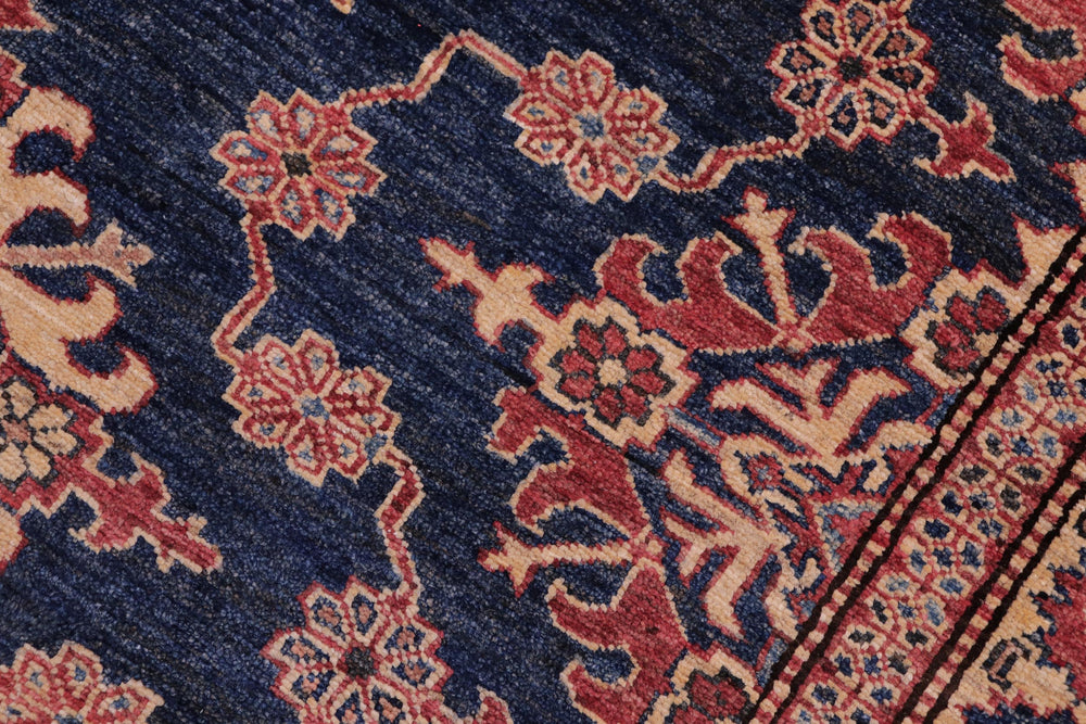 handmade Geometric Super Kazak Blue Tan Hand Knotted RECTANGLE 100% WOOL area rug 5' x 6'