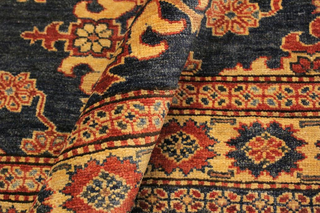 handmade Geometric Super Kazak Blue Tan Hand Knotted RECTANGLE 100% WOOL area rug 5 x 6