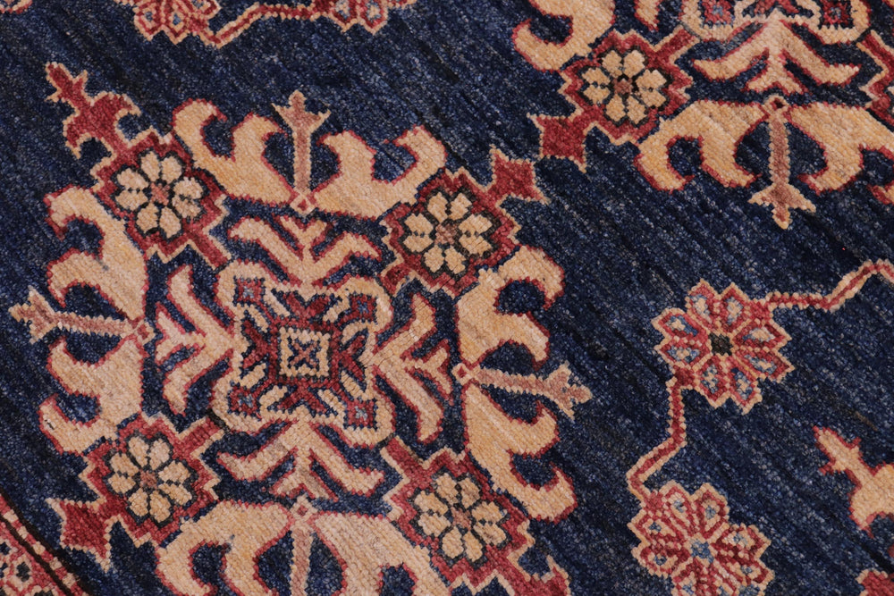 handmade Geometric Super Kazak Blue Tan Hand Knotted RECTANGLE 100% WOOL area rug 5' x 6'