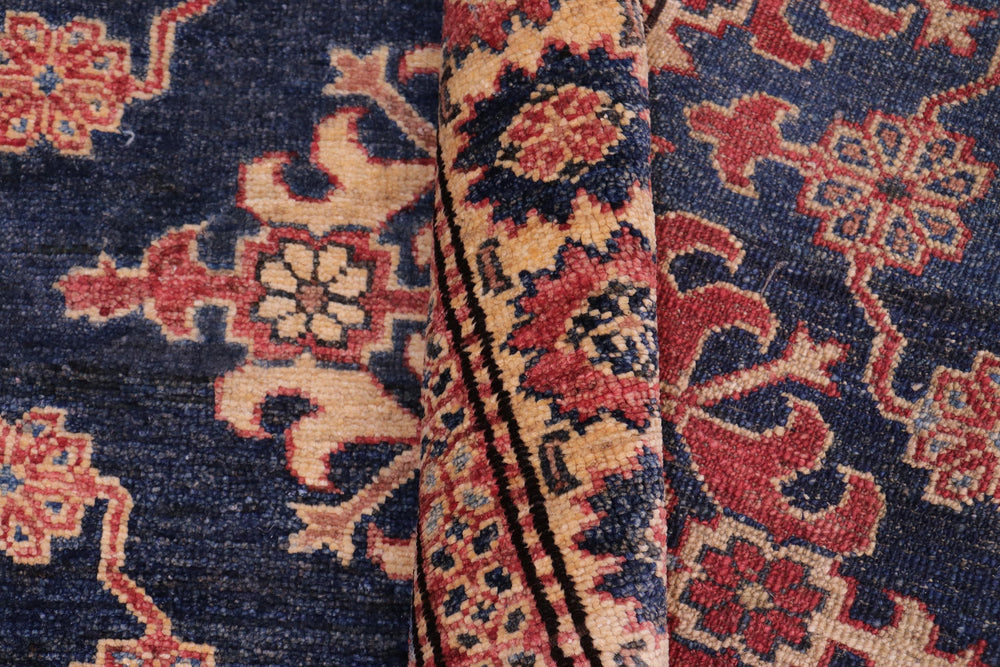handmade Geometric Super Kazak Blue Tan Hand Knotted RECTANGLE 100% WOOL area rug 5' x 6'