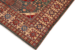 Tribal Super Kazak Magaly Green/Beige Wool Rug - 6'10'' x 9'6''