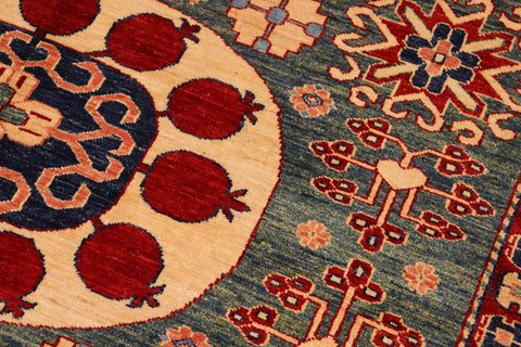 handmade Geometric Super Kazak Green Beige Hand Knotted RECTANGLE 100% WOOL area rug 7' x 10'