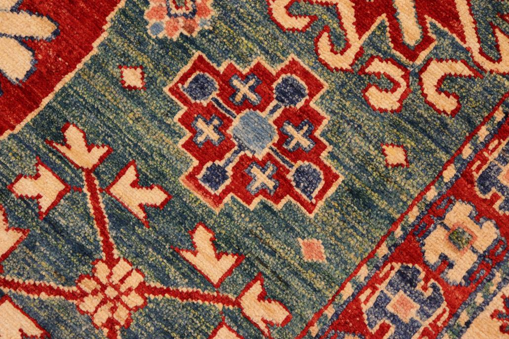 handmade Geometric Super Kazak Green Beige Hand Knotted RECTANGLE 100% WOOL area rug 7 x 10