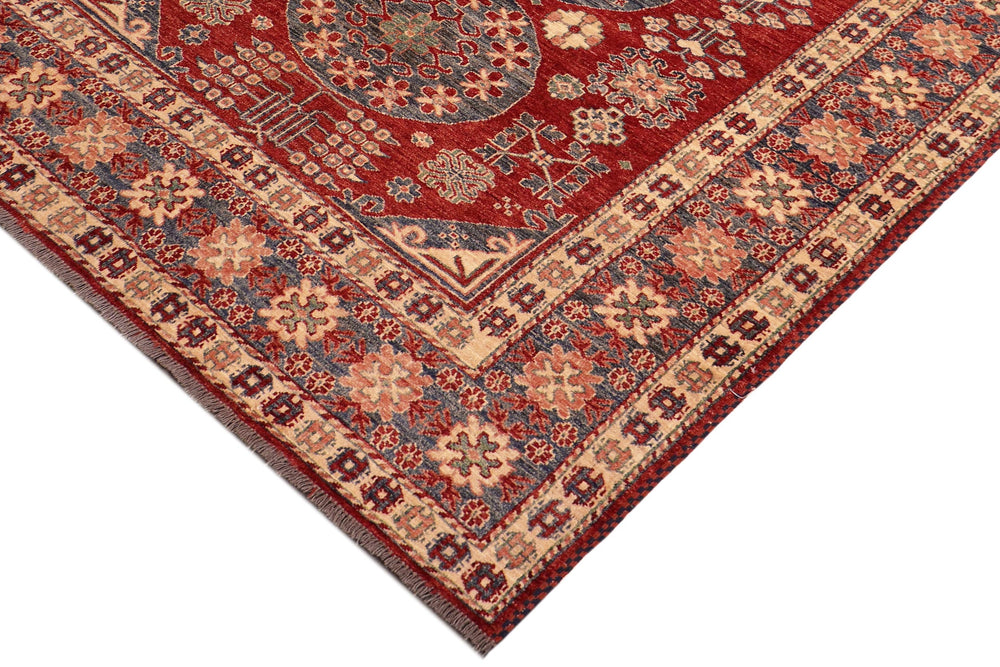 handmade Geometric Super Kazak Red Blue Hand Knotted RECTANGLE 100% WOOL area rug 5' x 6'