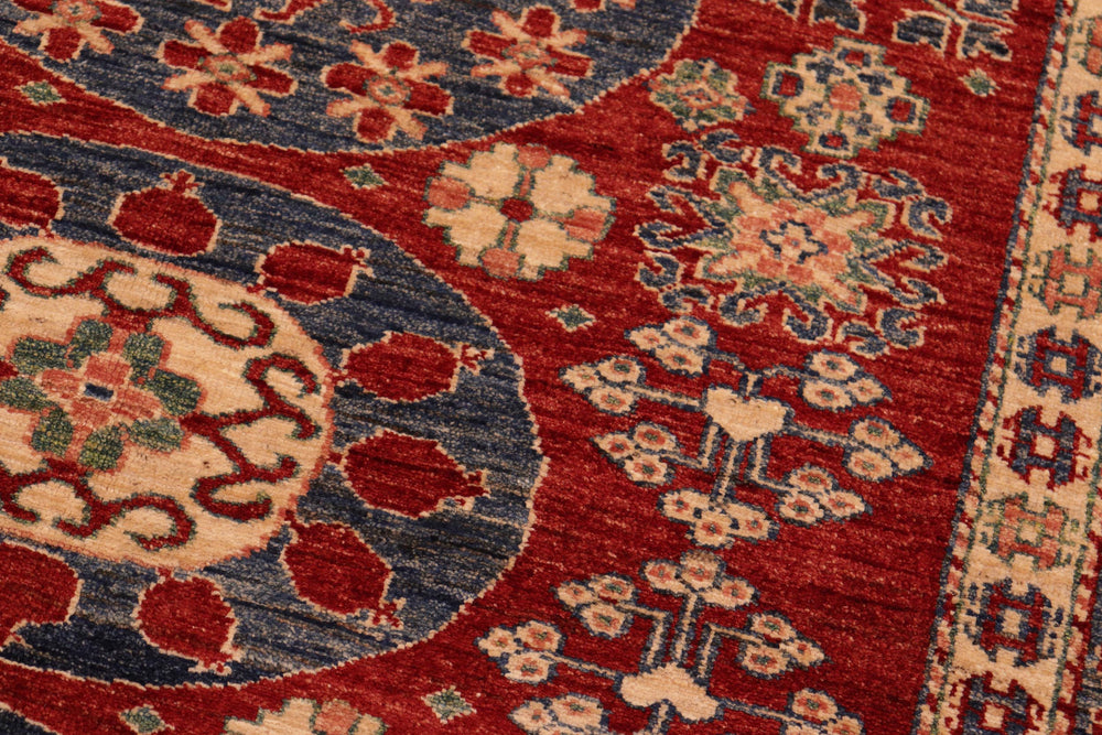 handmade Geometric Super Kazak Red Blue Hand Knotted RECTANGLE 100% WOOL area rug 5' x 6'