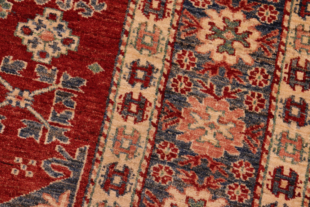 handmade Geometric Super Kazak Red Blue Hand Knotted RECTANGLE 100% WOOL area rug 5' x 6'
